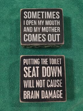 Black Wooden Bathroom Humor Sign Set - Rustic Quote Blocks